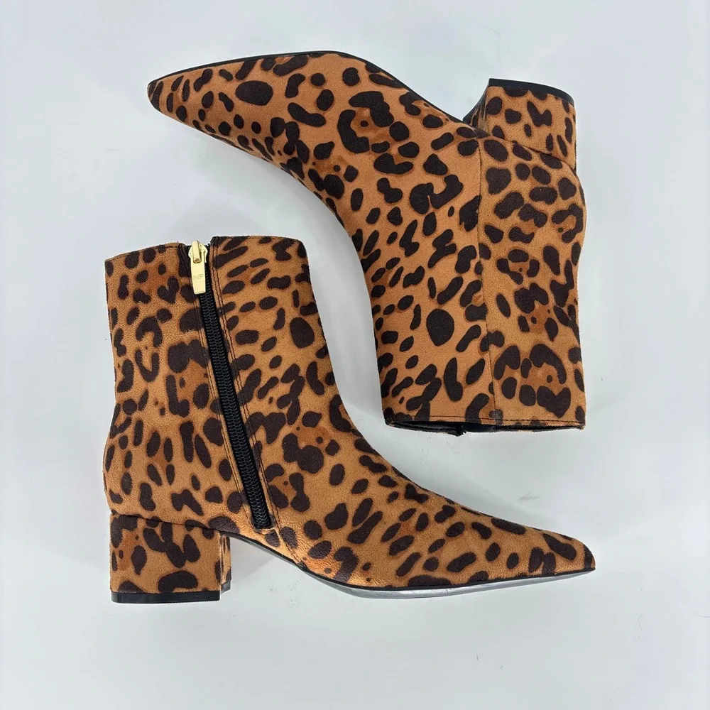 Marc Fisher Gismo Ankle Bootie Leopard Women Size 6.5 Pointed Toe Block Heel